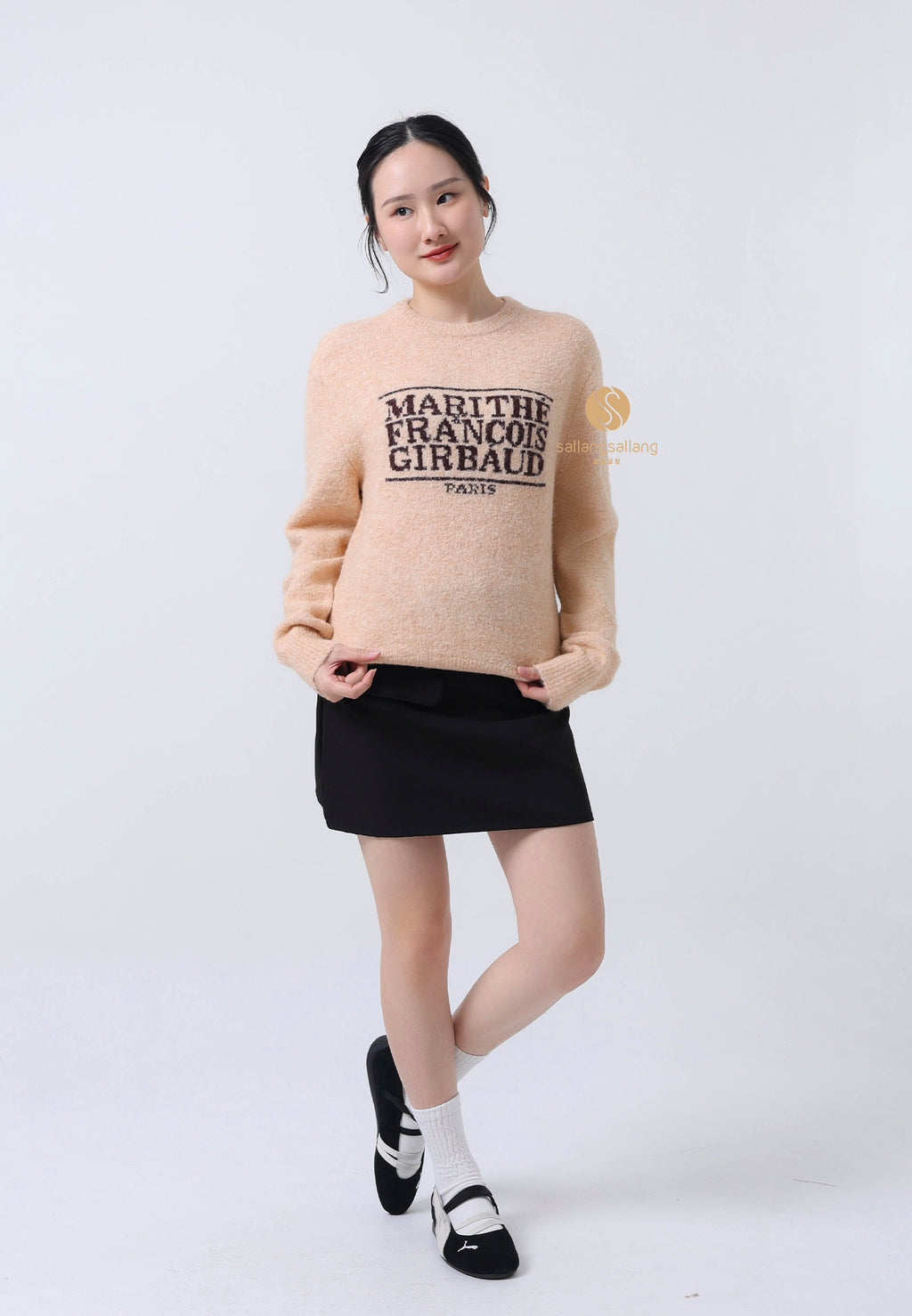 BOUCLE CLASSIC LOGO KNIT PULLOVER ecru