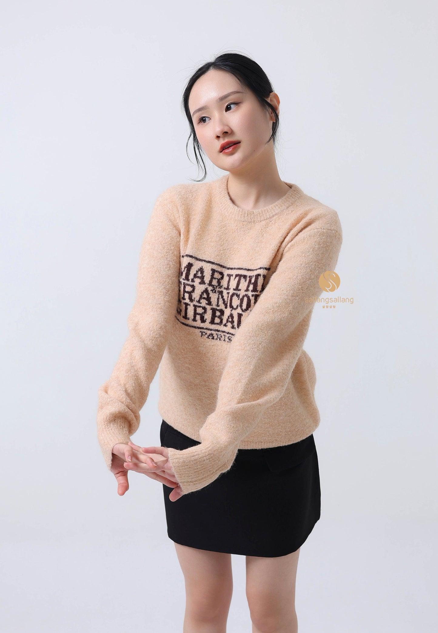 BOUCLE CLASSIC LOGO KNIT PULLOVER ecru