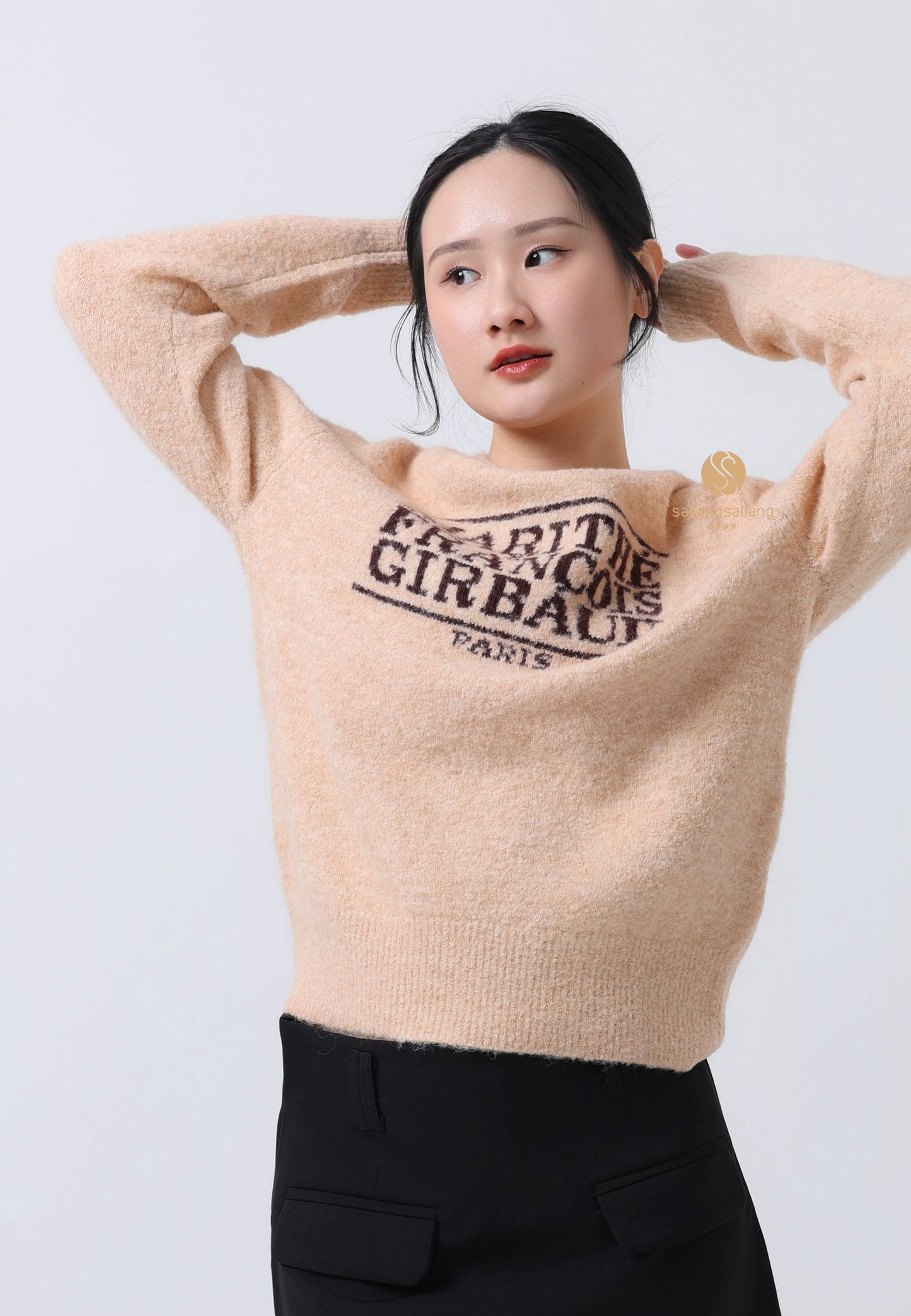 BOUCLE CLASSIC LOGO KNIT PULLOVER ecru