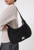 CLASSIC LOGO ROUND SUEDE SHOULDER BAG black
