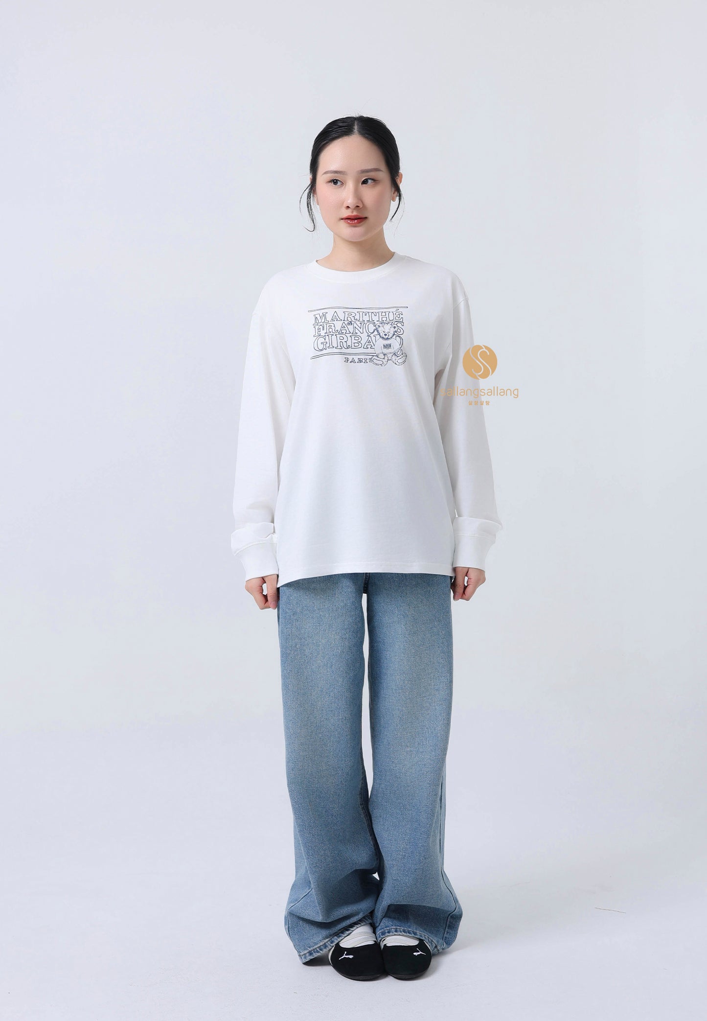 MINI DOODLE BEAR LONG SLEEVE white