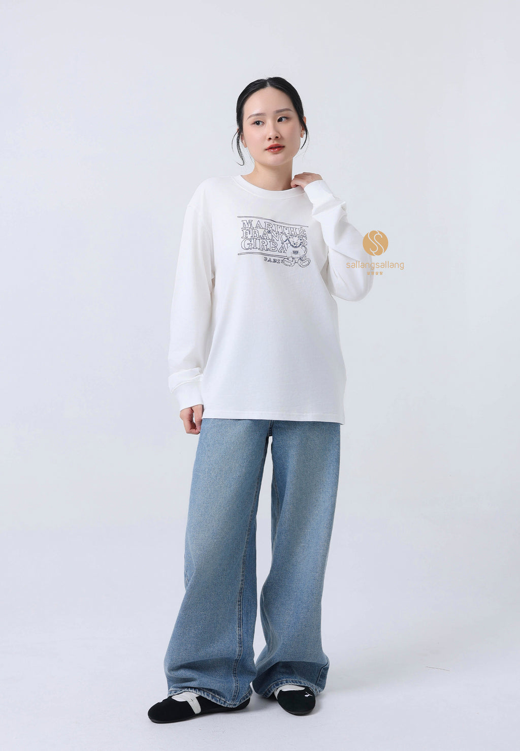 MINI DOODLE BEAR LONG SLEEVE white