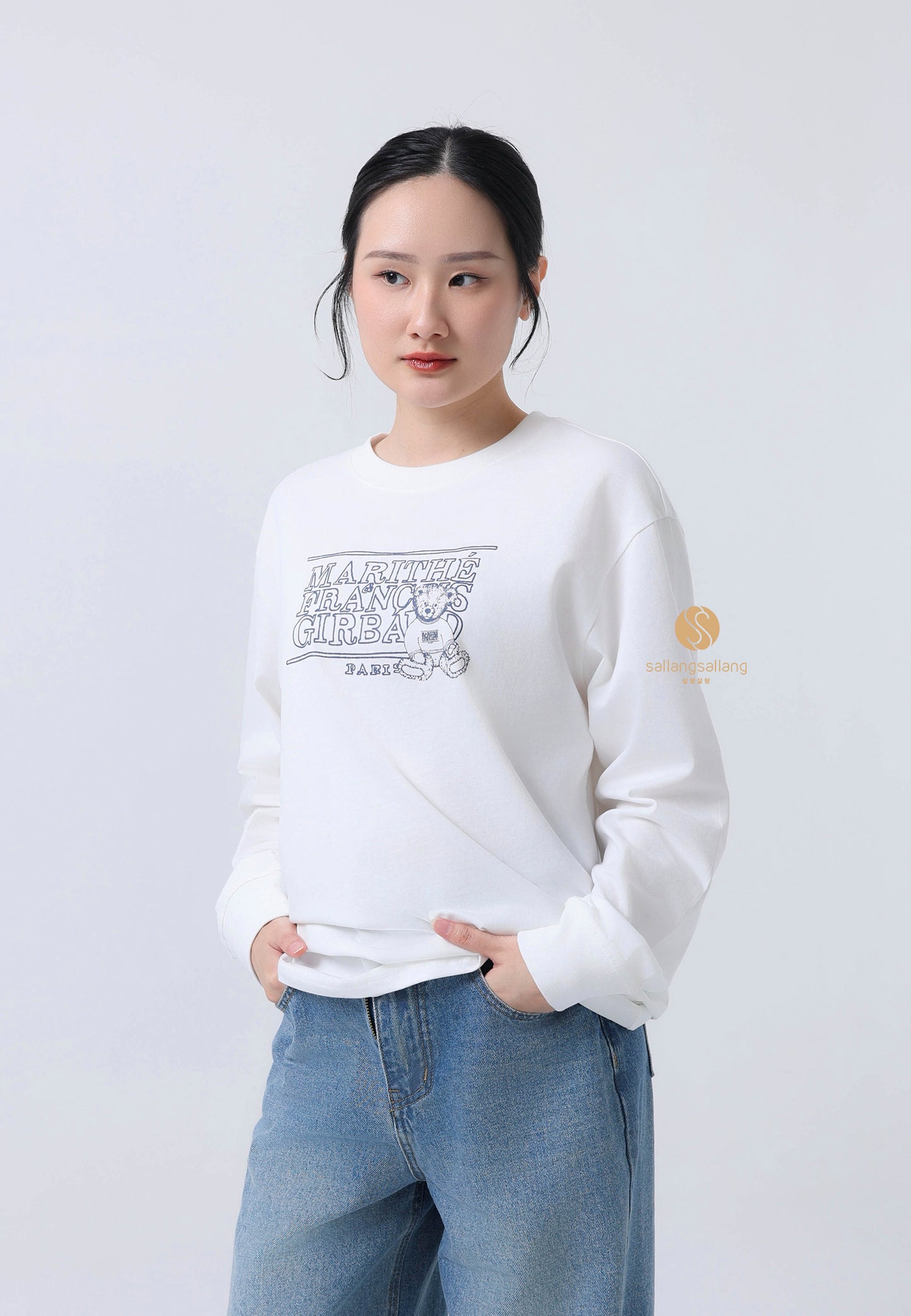 MINI DOODLE BEAR LONG SLEEVE white