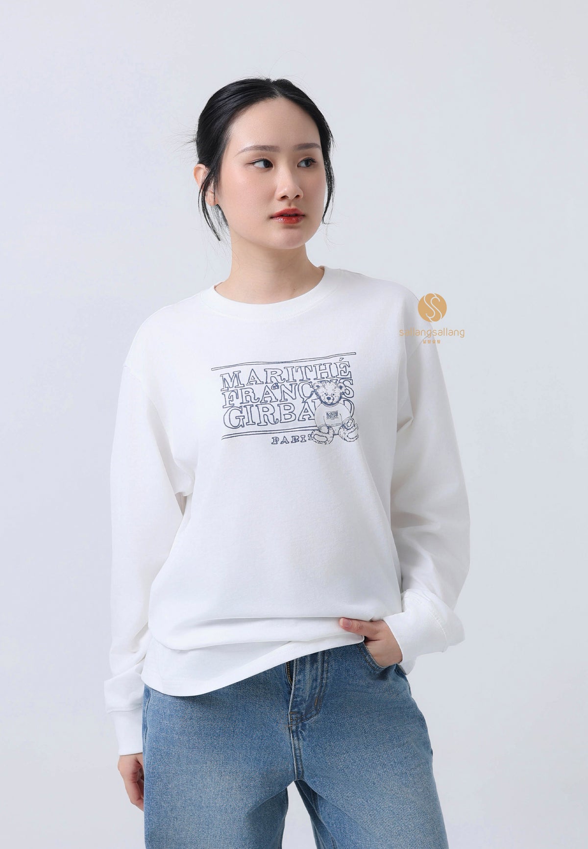 MINI DOODLE BEAR LONG SLEEVE white