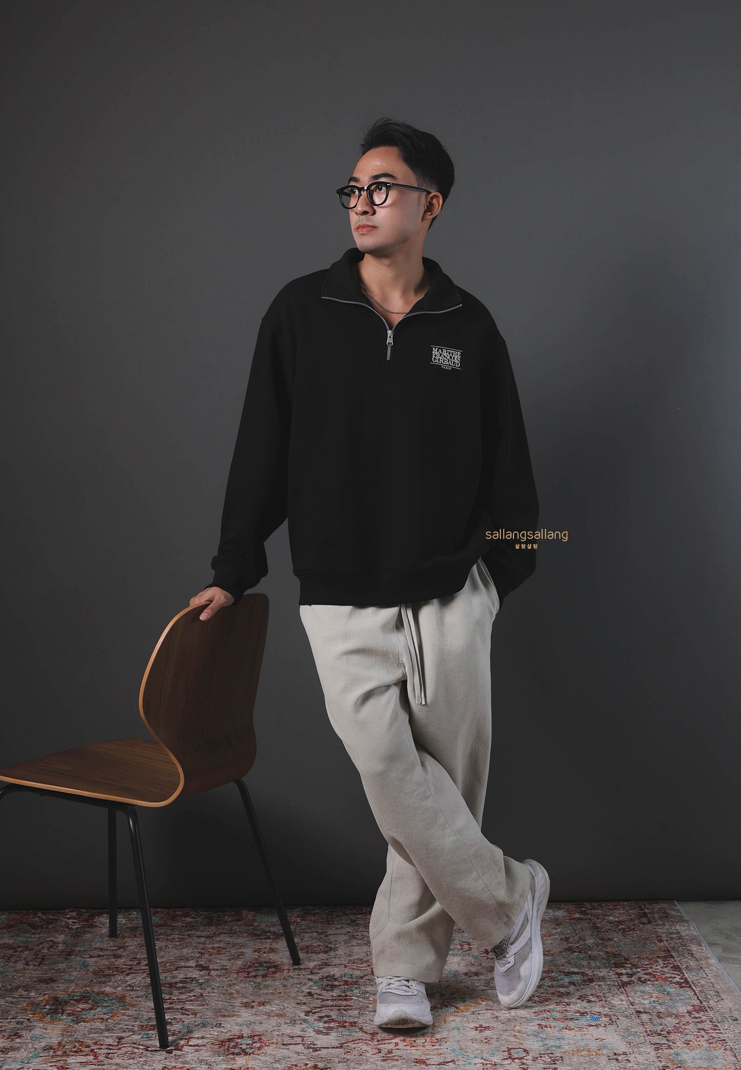 SMALL CLASSIC LOGO HALF ZIPUP SWEATSHIRT black