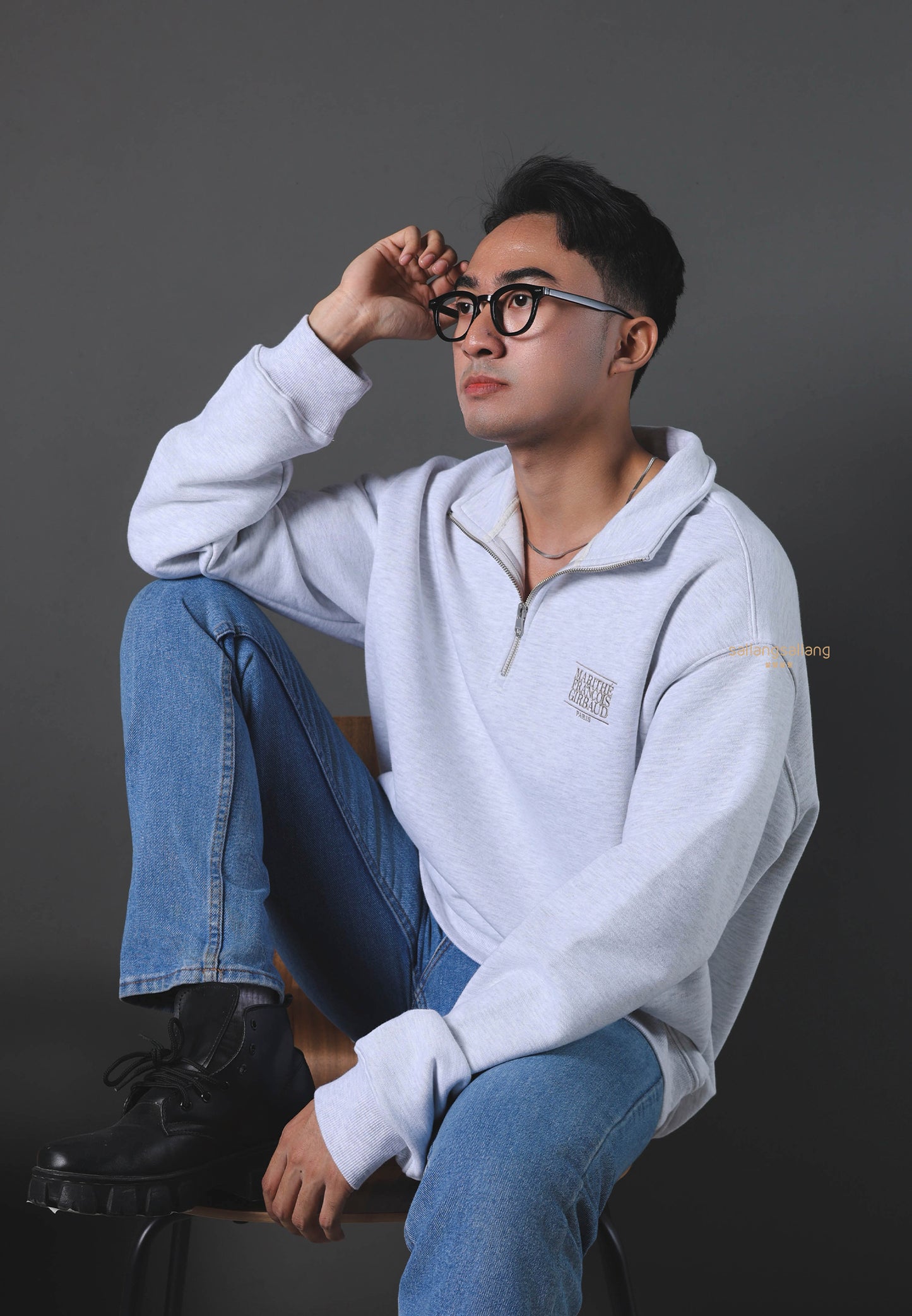SMALL CLASSIC LOGO HALF ZIPUP SWEATSHIRT light heather gray