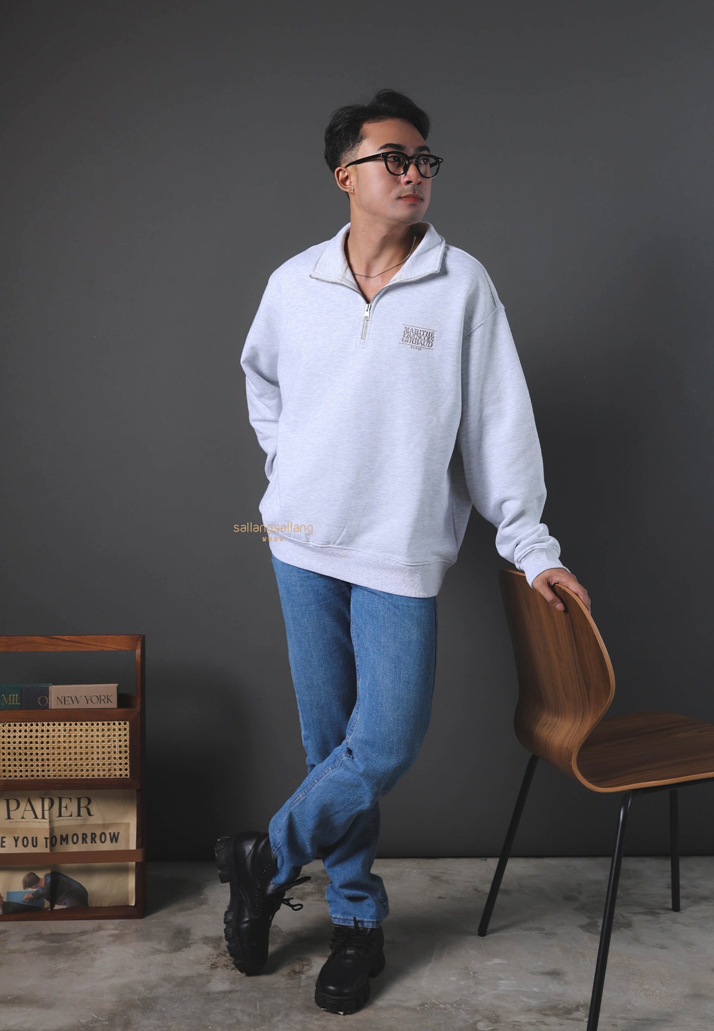 SMALL CLASSIC LOGO HALF ZIPUP SWEATSHIRT light heather gray