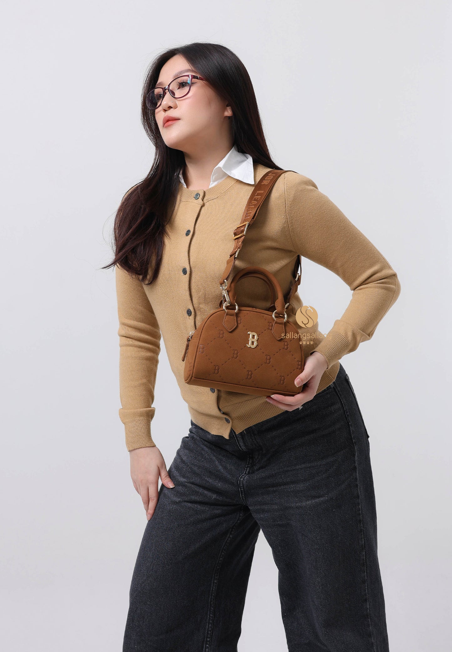 Diamond Monogram Crossbody Bag Boston Red Sox Brown