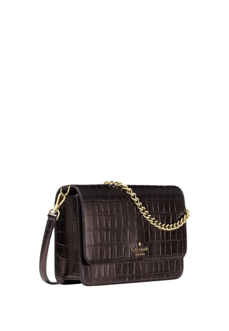 Madison Croc Embossed Willow Medium Convertible Crossbody Hot Fudge