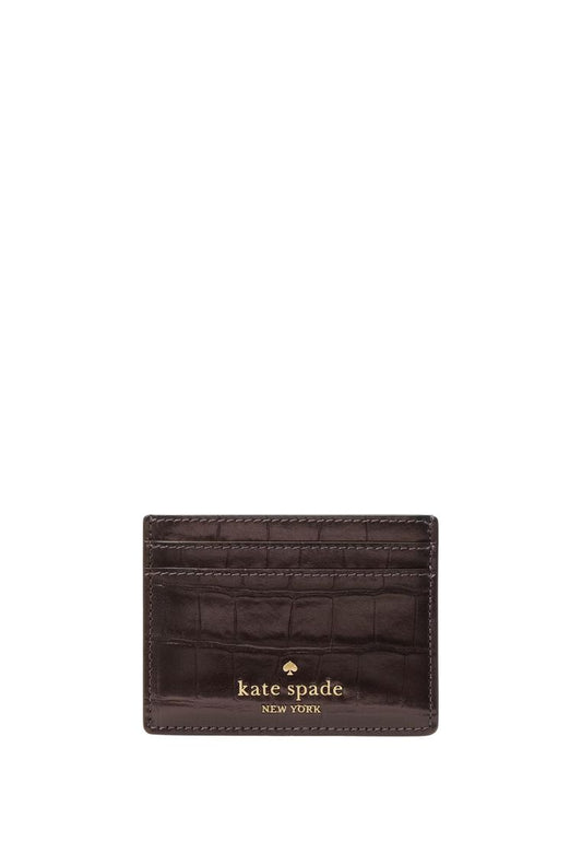 Madison Croc Embossed Small Slim Card Holder Hot Fudge
