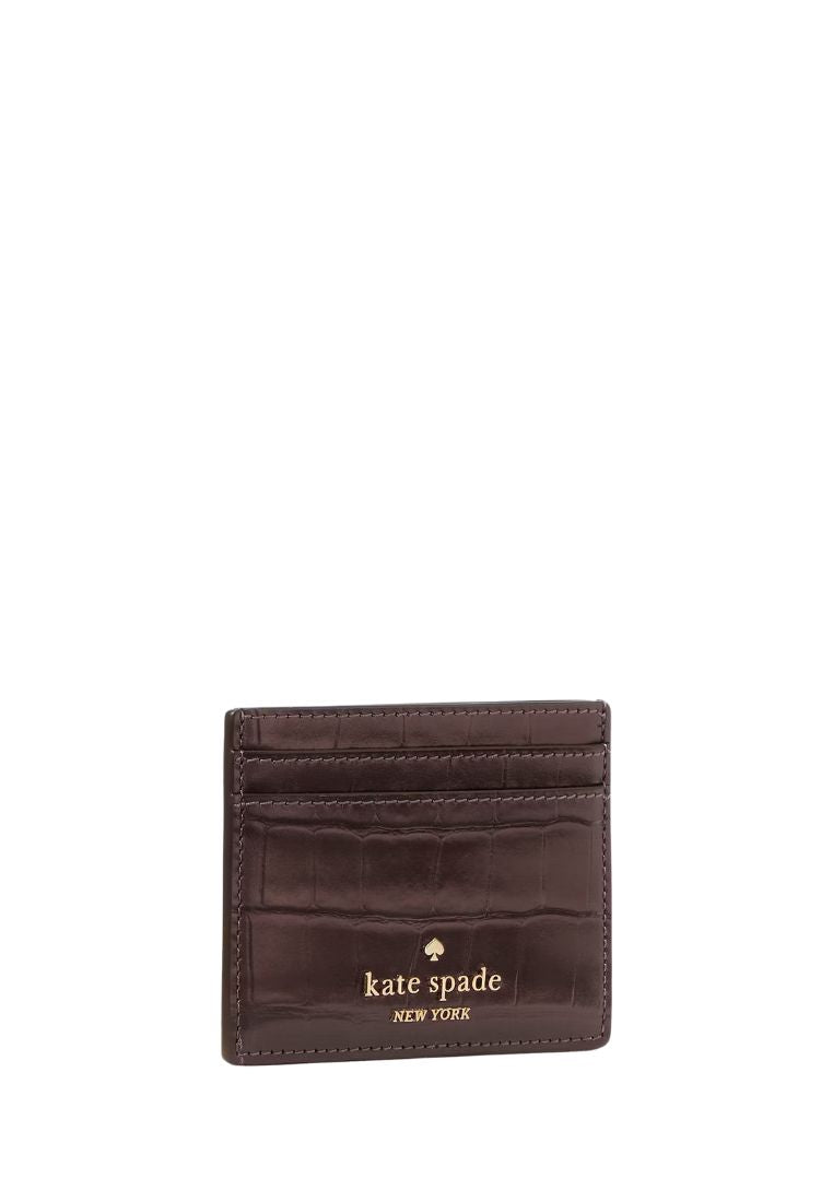 Madison Croc Embossed Small Slim Card Holder Hot Fudge