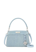Madison Studded Denim Small Top Handle Satchel Blue Multicolor