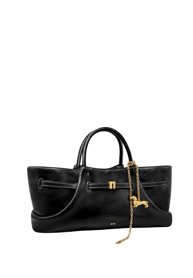 Maeve Dachshund Metal Charm Tote Bag – Black