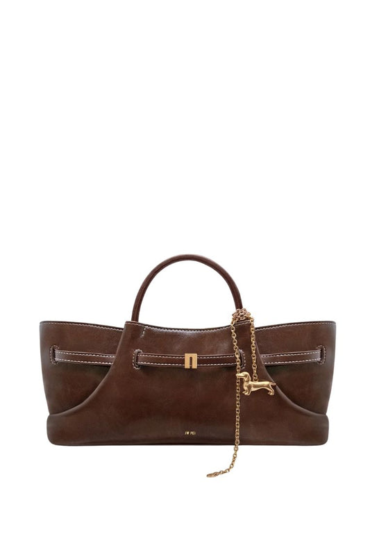 Maeve Dachshund Metal Charm Tote Bag - Dark Brown