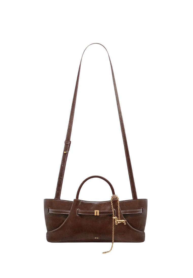 Maeve Dachshund Metal Charm Tote Bag - Dark Brown