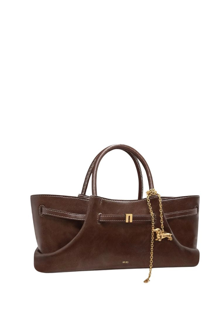 Maeve Dachshund Metal Charm Tote Bag - Dark Brown