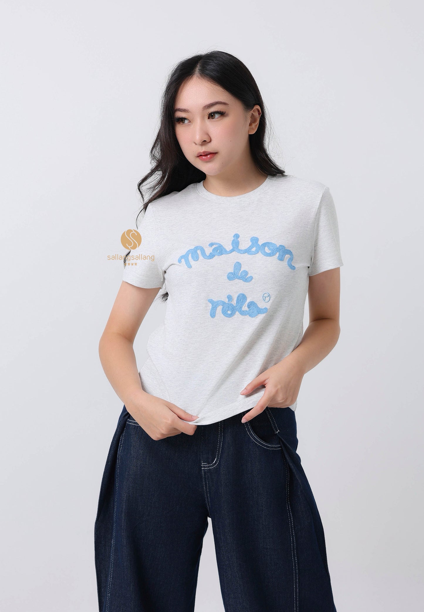 Maison De Rola Embroidery T-Shirt Melange Gray