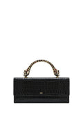 Maya Leopard-shaped Hardware Handle Top Handle Bag - Black Croc
