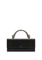 Maya Leopard-shaped Hardware Handle Top Handle Bag - Black Croc