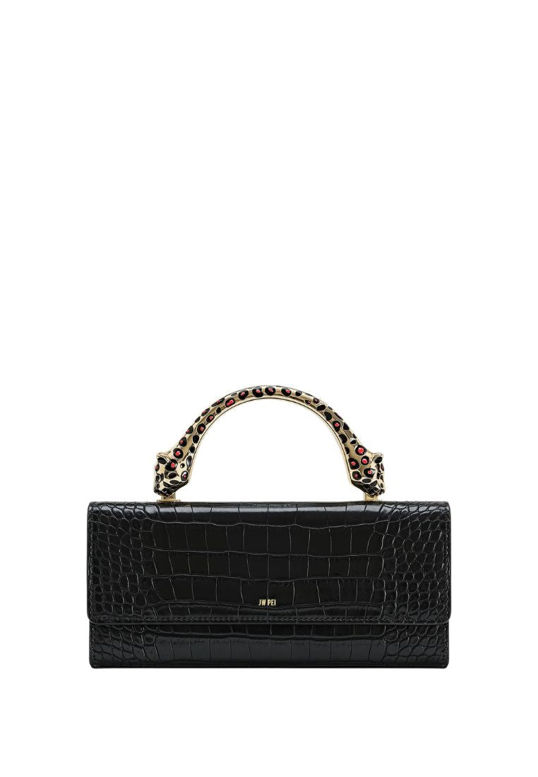 Maya Leopard-shaped Hardware Handle Top Handle Bag - Black Croc