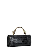 Maya Leopard-shaped Hardware Handle Top Handle Bag - Black Croc