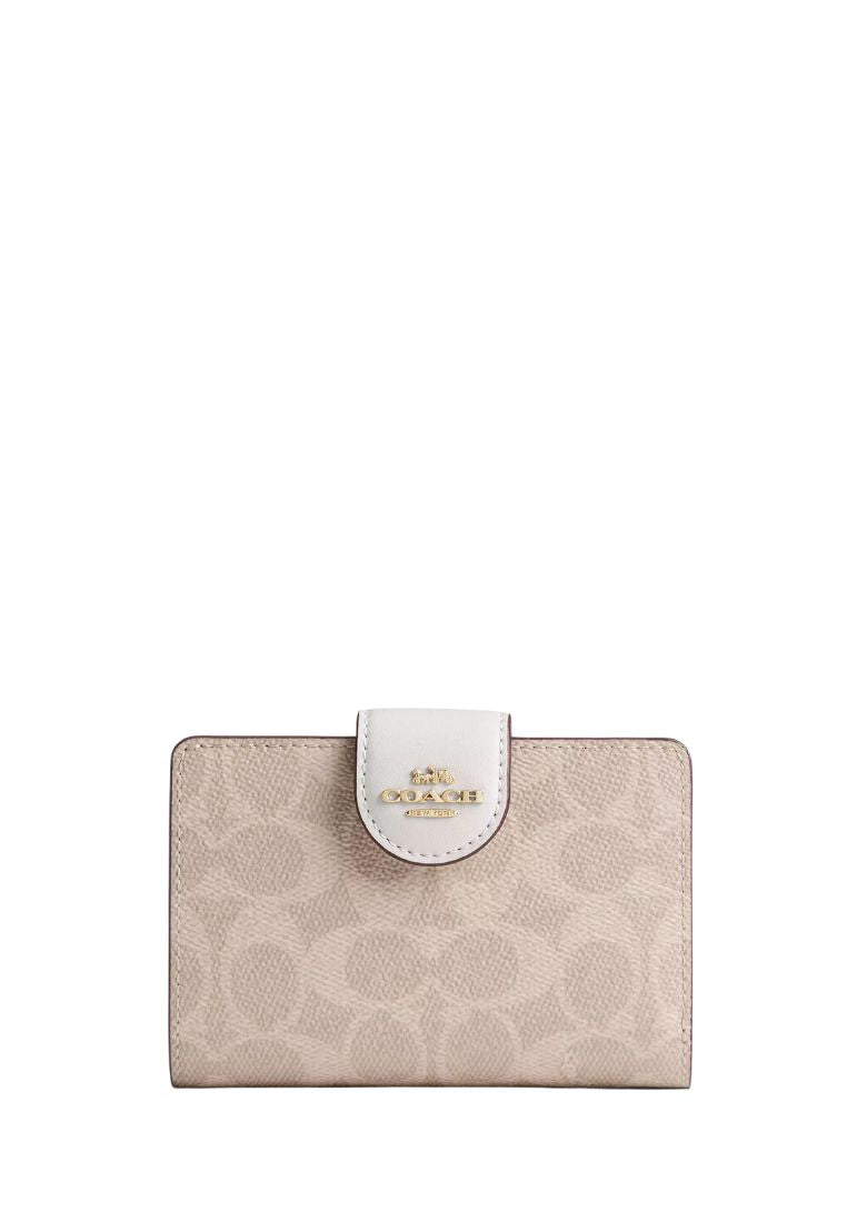 Medium Corner Zip Wallet In Signature Canvas Gold Sand Chalk