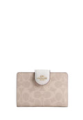 Medium Corner Zip Wallet In Signature Canvas Gold Sand Chalk