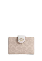 Medium Corner Zip Wallet In Signature Canvas Gold Sand Chalk