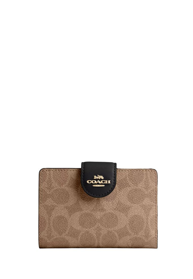 Medium Corner Zip Wallet In Signature Canvas Gold Tan Black