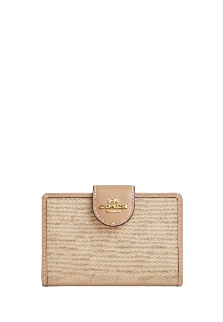 Medium Corner Zip Wallet With Signature Canvas Dark Natural Multi