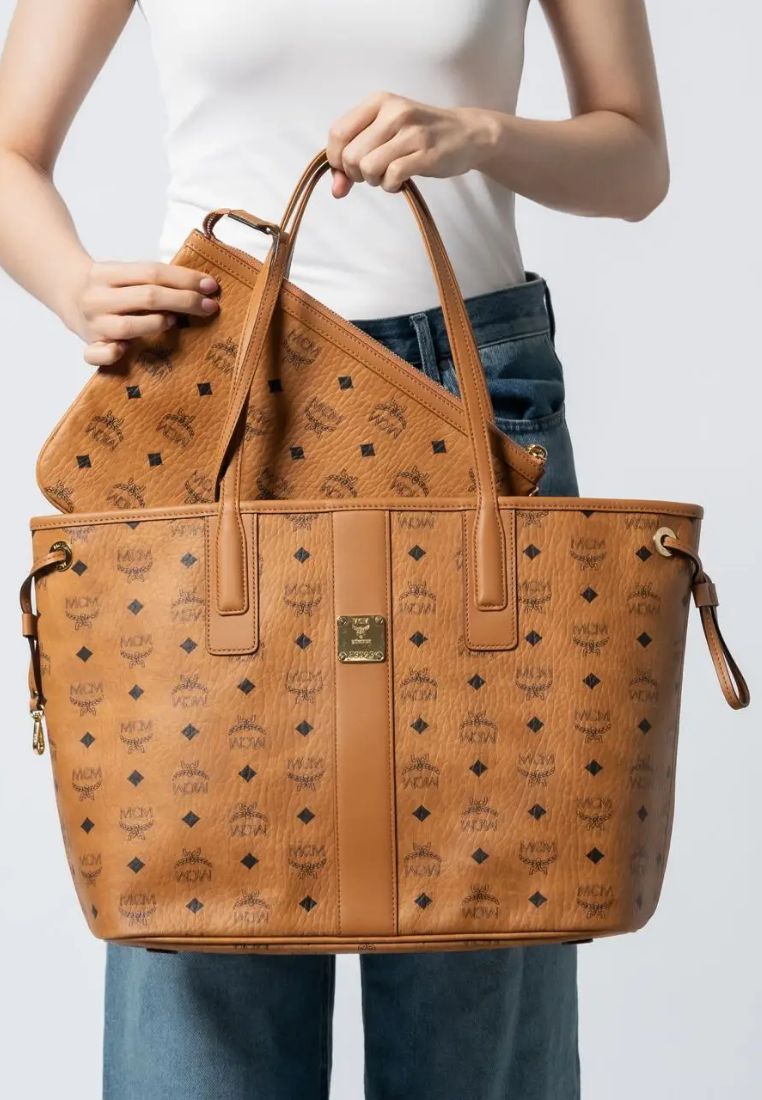 Medium Reversible Liz Tote Bag Visetos Cognac
