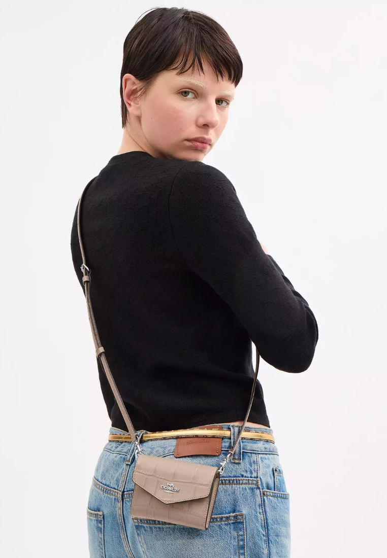 Mini Envelope Wallet With Strap Silver Stone