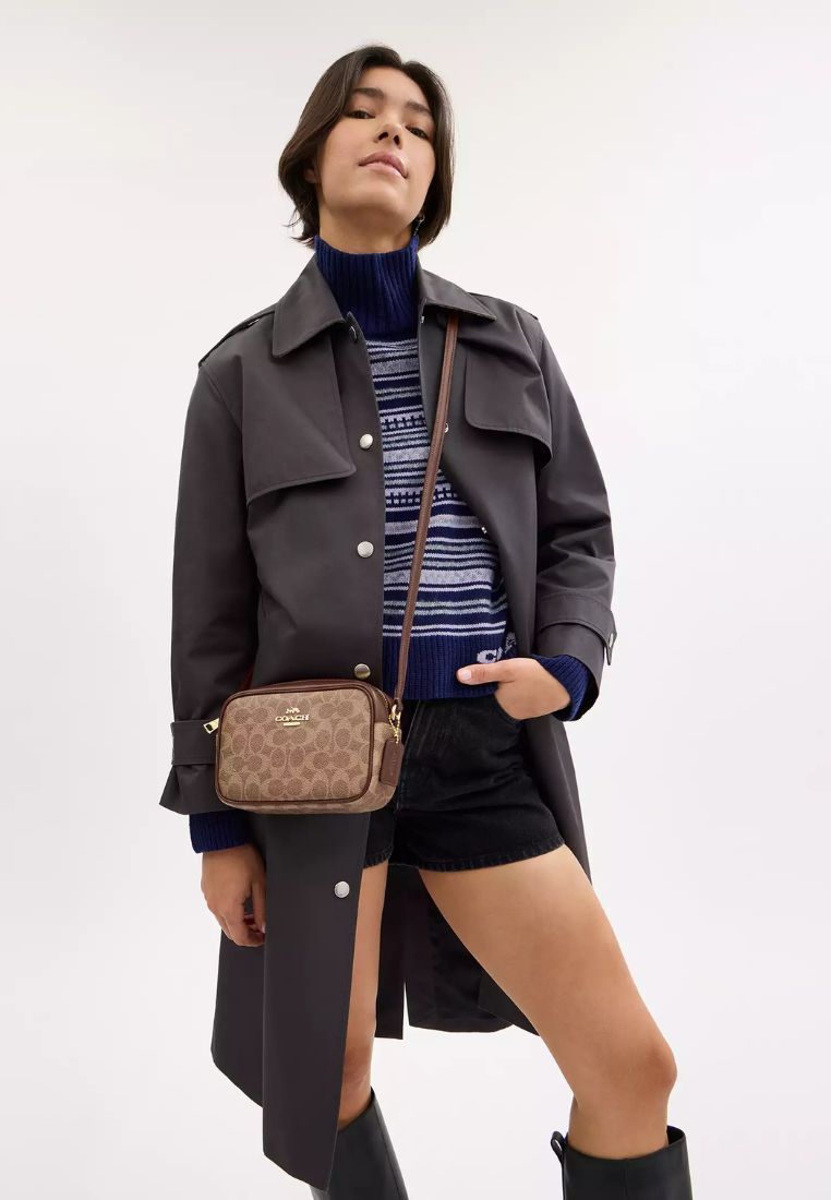 Mini Jamie Camera Bag In Signature Canvas Gold Tan Brown