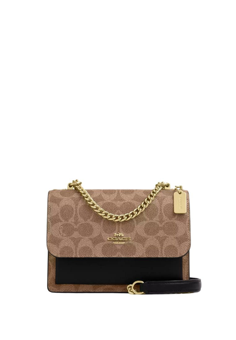 Mini Klare Crossbody Bag In Signature Canvas Gold Tan Black