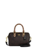 Mini Rowan Crossbody Bag In Blocked Signature Canvas Gold Walnut Tan