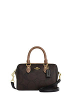 Mini Rowan Crossbody Bag In Blocked Signature Canvas Gold Walnut Tan