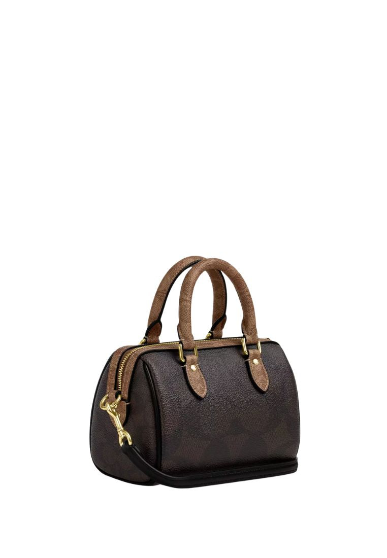 Mini Rowan Crossbody Bag In Blocked Signature Canvas Gold Walnut Tan
