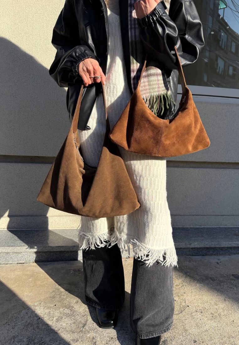 Monet Bag L Suede Khaki Brown