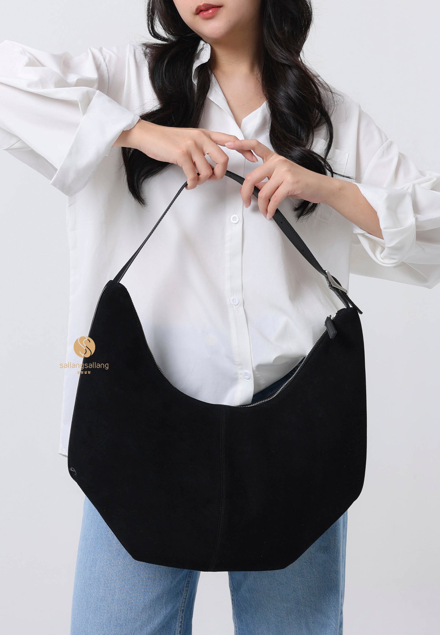 MOSSY HOBO BAG suede black