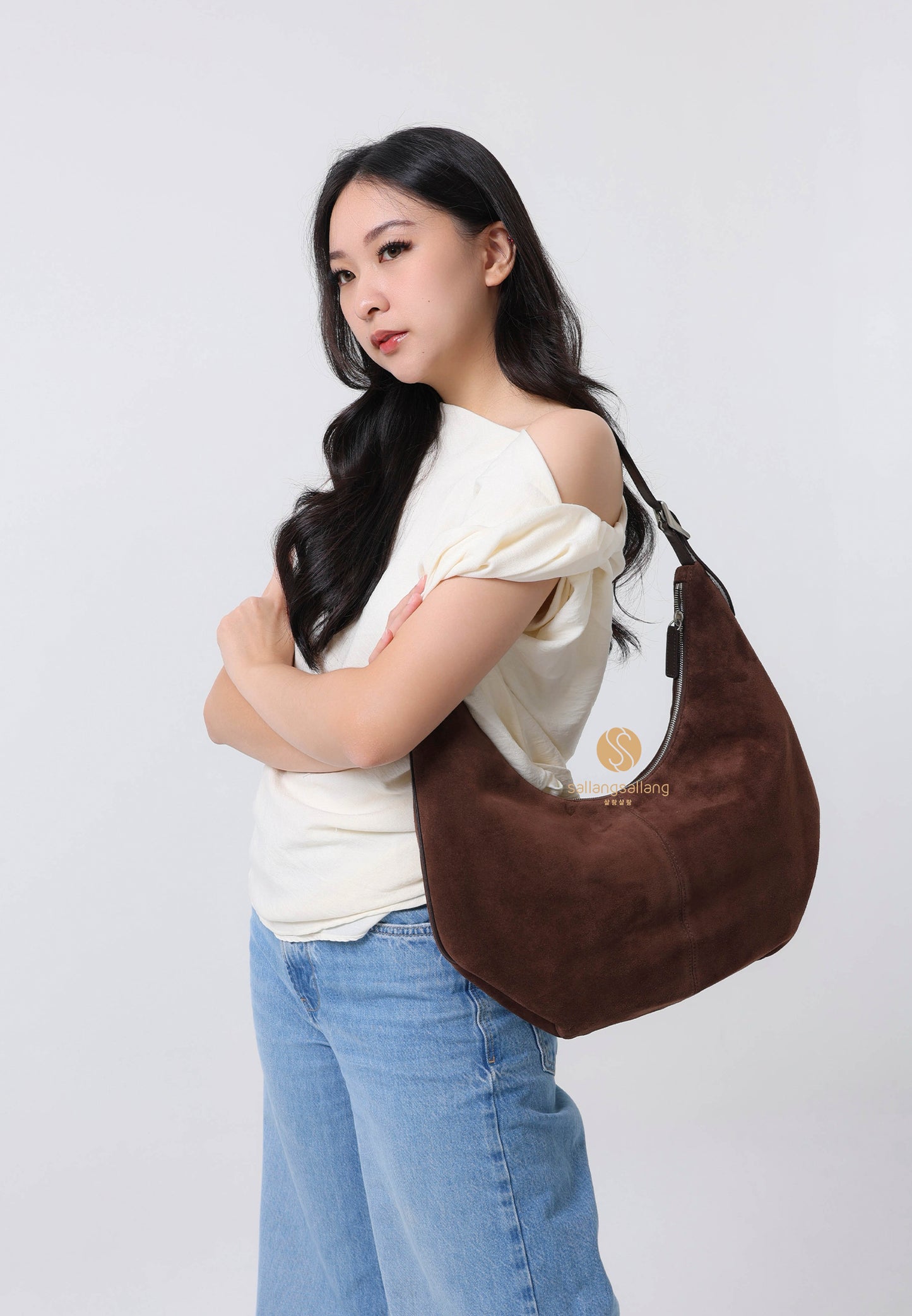 MOSSY HOBO BAG suede brown