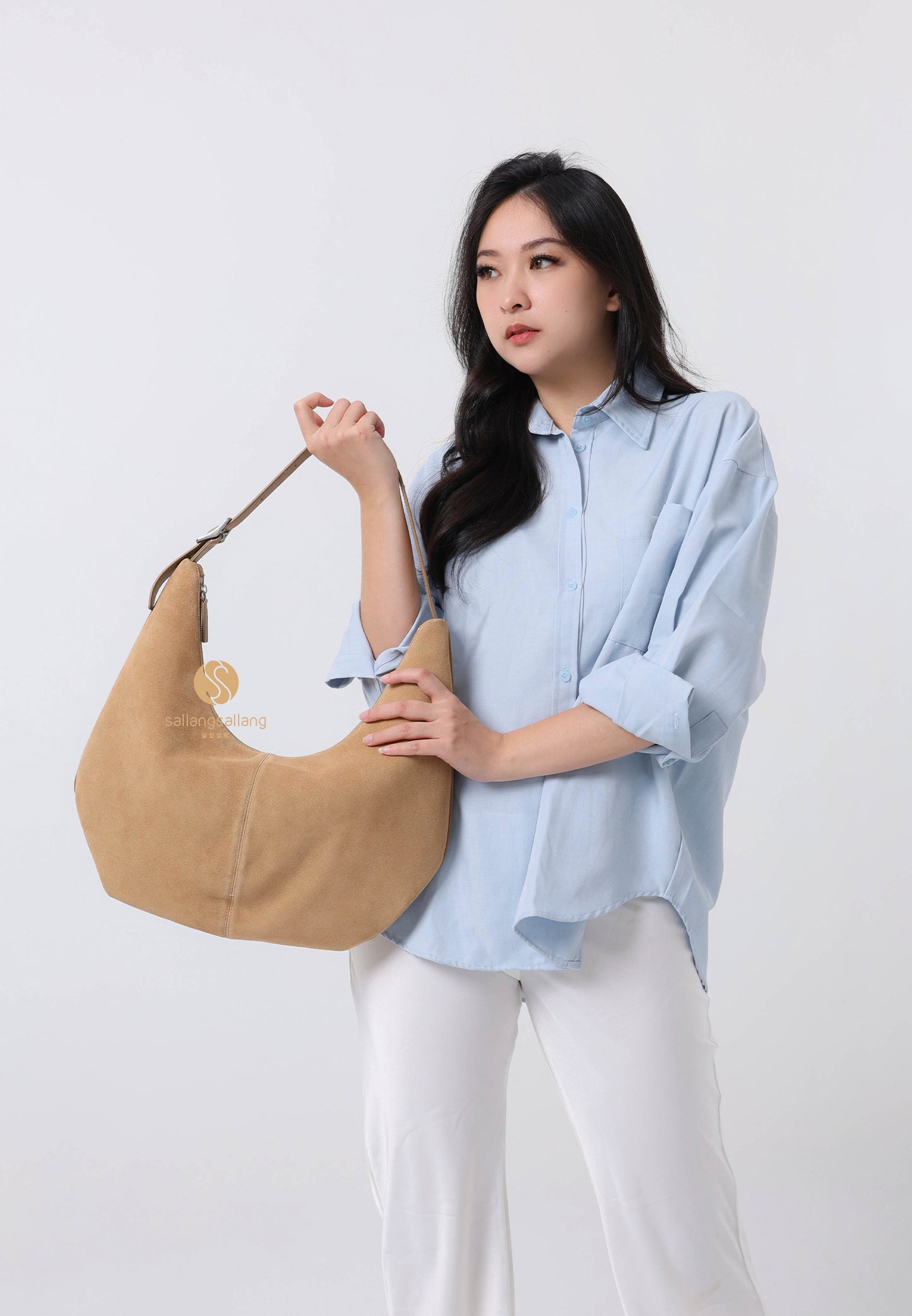 MOSSY HOBO BAG suede sand