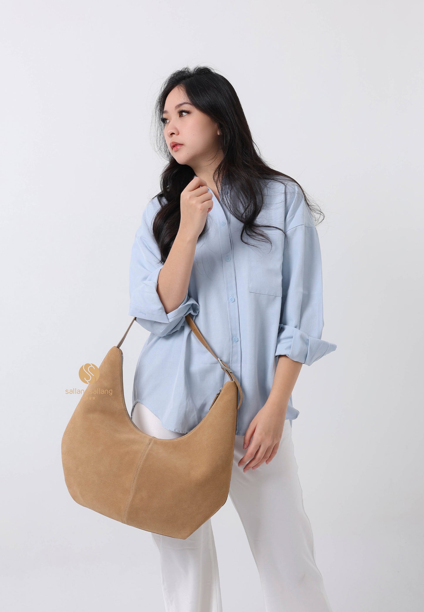 MOSSY HOBO BAG suede sand