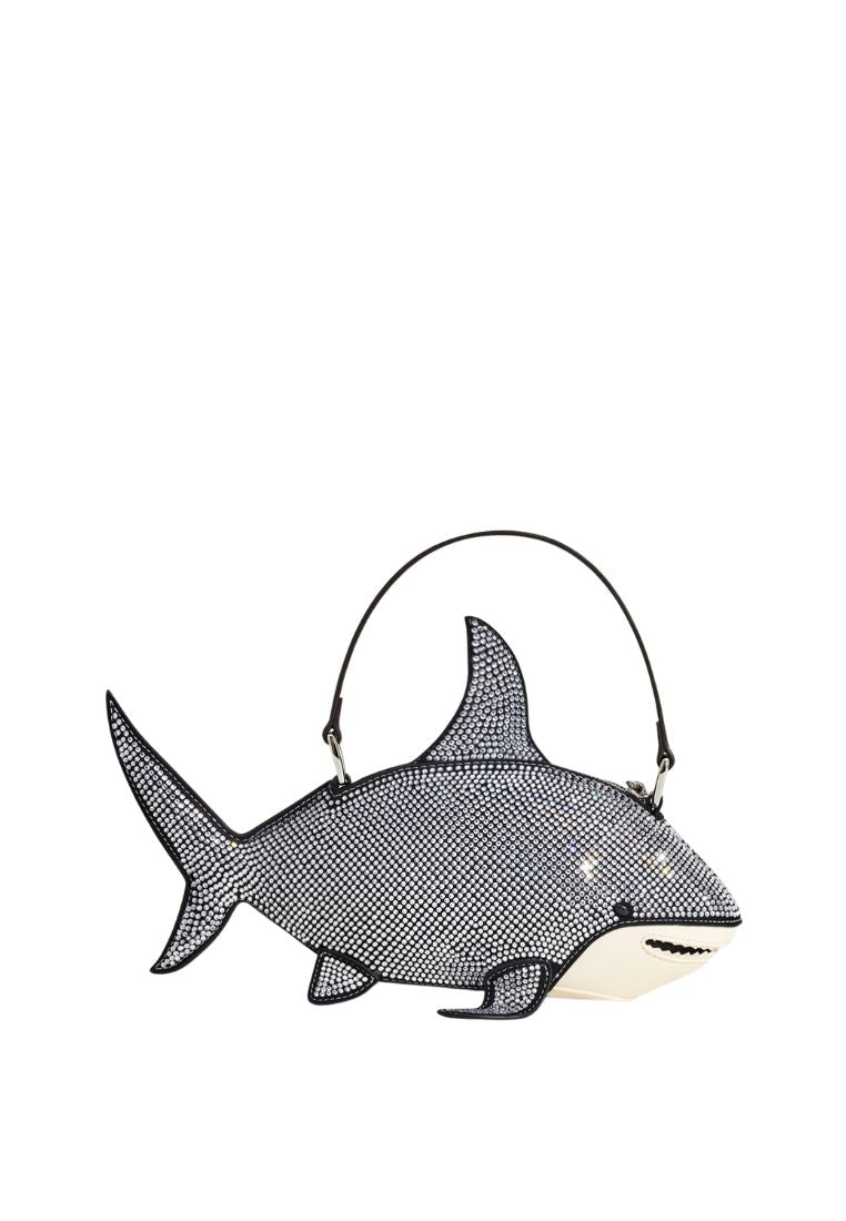 Nerys Artificial Crystal Shark Top Handle Bag - Black
