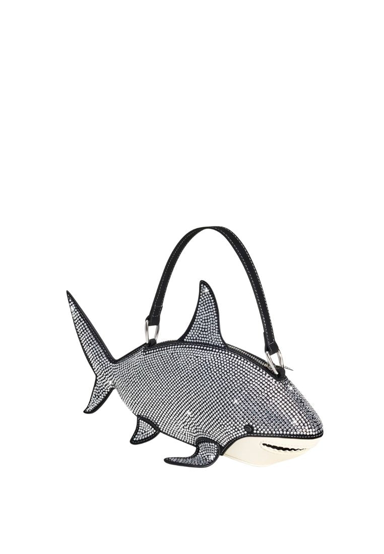Nerys Artificial Crystal Shark Top Handle Bag - Black