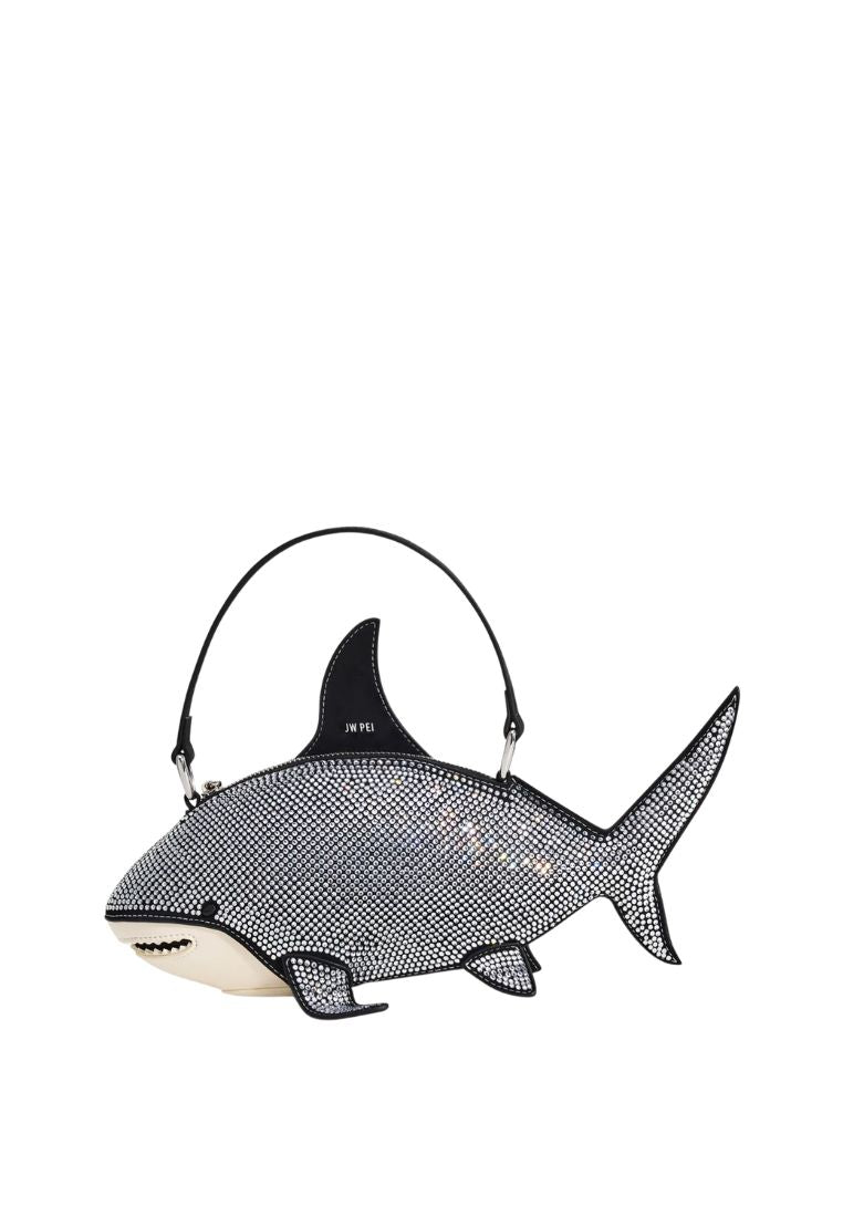 Nerys Artificial Crystal Shark Top Handle Bag - Black