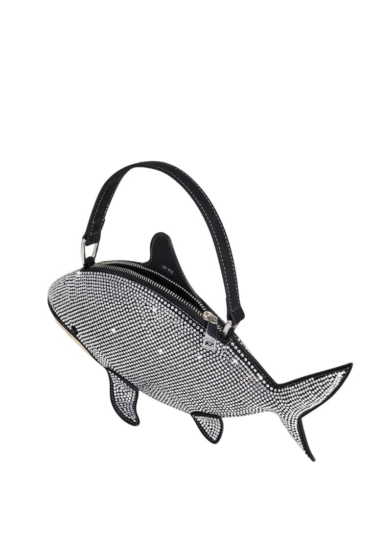 Nerys Artificial Crystal Shark Top Handle Bag - Black