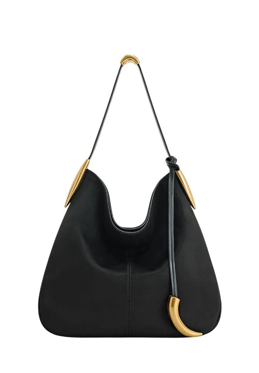 Nina Metal Charm Hobo Bag - Black