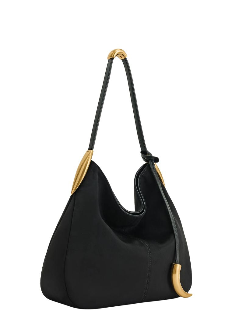 Nina Metal Charm Hobo Bag - Black
