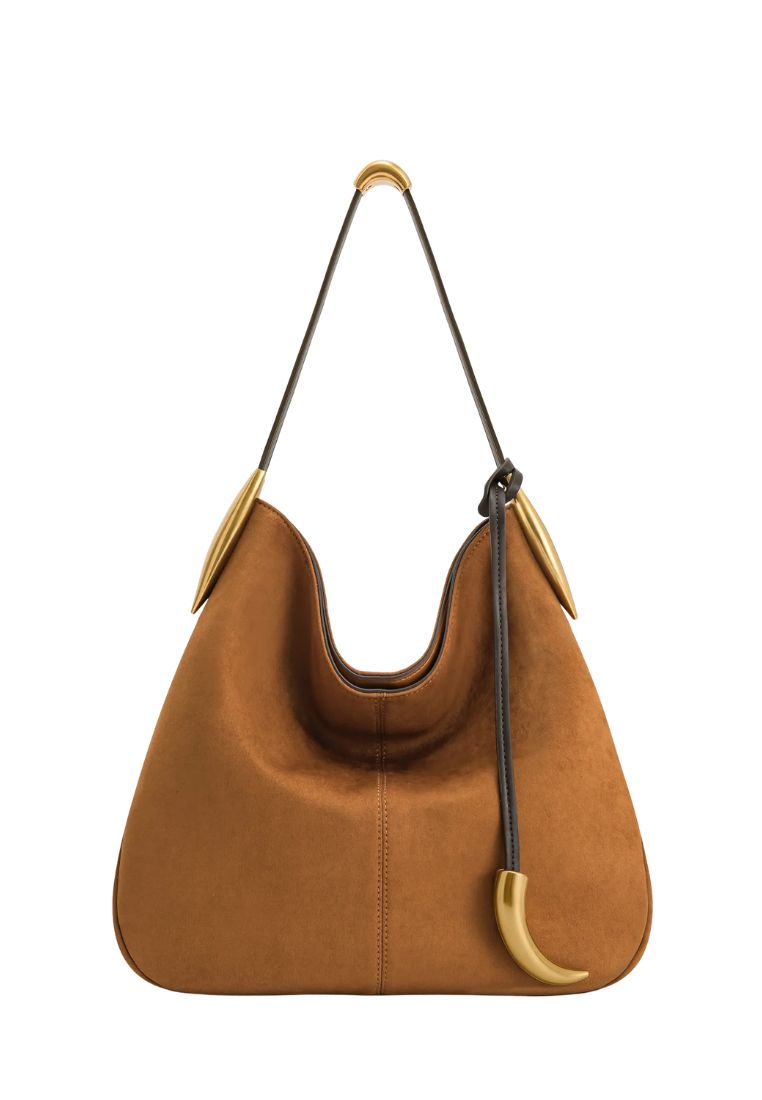 Nina Metal Charm Hobo Bag - Brown