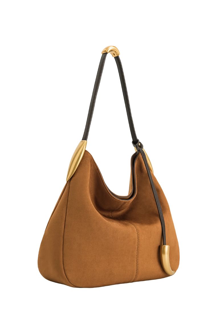 Nina Metal Charm Hobo Bag - Brown